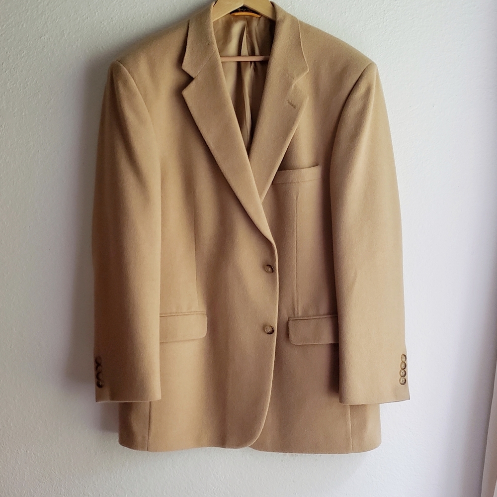 Jos A Bank Camel Hair Suit Coat Blazer 46L Tan Neutral Suit Jacket